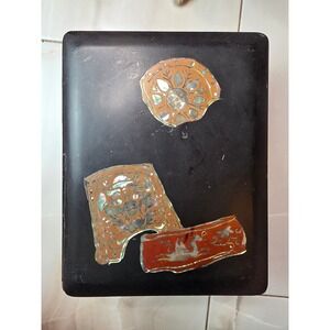 Antique Chinese Black Lacquer Box Mother of Pearl Shell Inlay Dragon Winged A3